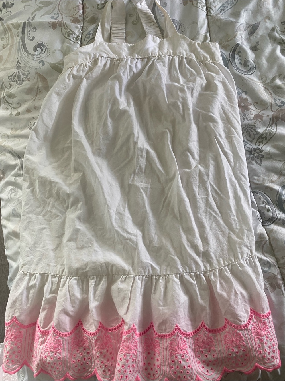 Old Navy White Dress with Pink Embroidered Hem